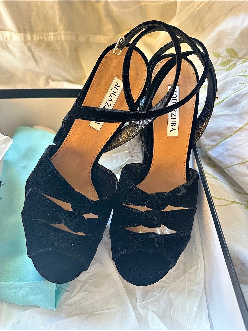 Aquazzura Miria Plateau 140 Velvet Platform Heels Black EU 401⁄2